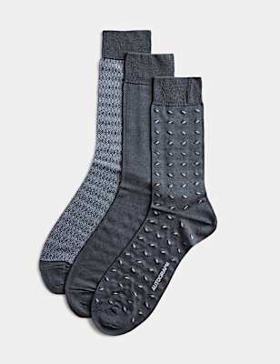 3pk Assorted Design Mercerised Cotton Blend Socks