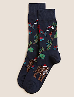 Cotton Rich Christmas Tiger Socks