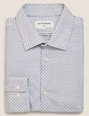 Slim Fit Jersey Cotton Dogtooth Print Shirt