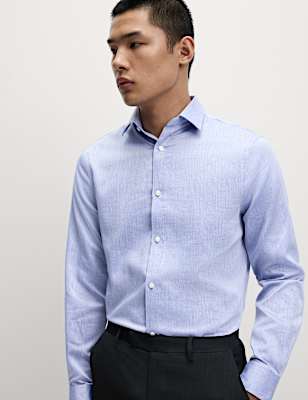 Slim Fit Easy Iron Pure Cotton Textured Shirt
