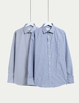 2pk Regular Fit Easy Iron Cotton Blend Striped Shirts