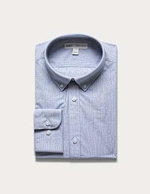 Regular Easy Iron Cotton Blend Striped Shirt