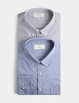 2 Pack Regular Fit Easy Iron Check Shirts