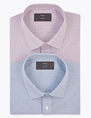 2 Pack Regular Fit Check Short Sleeve Shirts