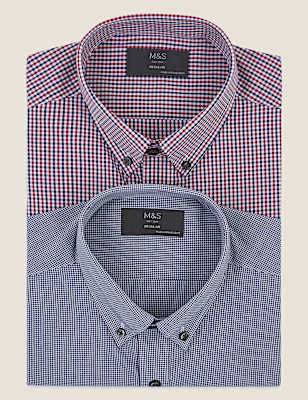 2 Pack Regular Fit Gingham Long Sleeve Shirts