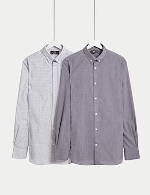 2pk Slim Fit Easy Iron Gingham Shirts