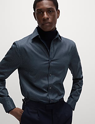 Slim Fit Non Iron Pure Cotton Ditsy Print Shirt