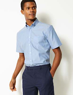 Pure Cotton Tailored Fit Short Sleeve Oxford Shirt