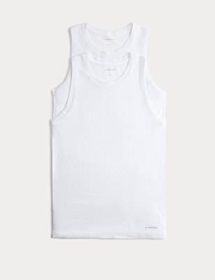 2 Pack Cotton Rich Ribbed Sleeveless Vests