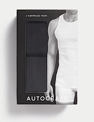 2pk Supima® Cotton Drop Needle Sleeveless Vest Box