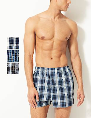 3 Pack Pure Cotton Checked Easy Care Boxers