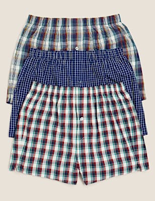 3pk Pure Cotton Checked Woven Boxers