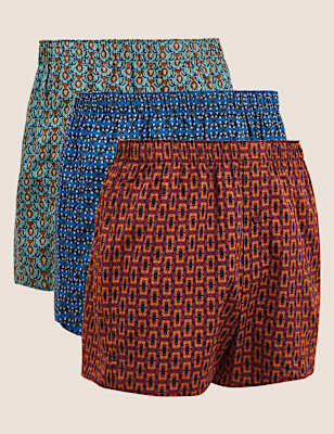 3pk Pure Cotton Pattern Woven Boxers