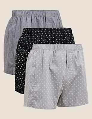 3pk Pure Cotton Geometric Woven Boxers