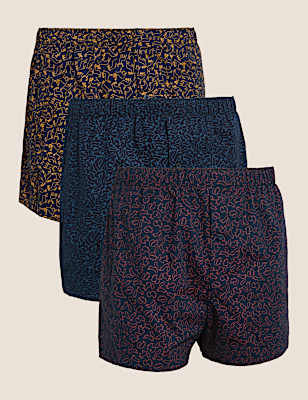 3pk Pure Cotton Assorted Woven Boxers
