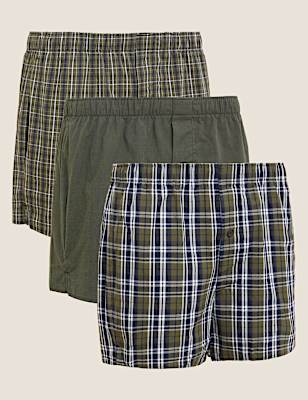 3pk Pure Cotton Checked Woven Boxers