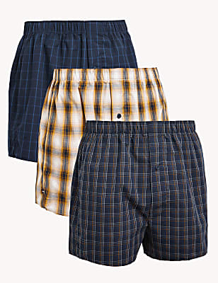 3pk Pure Cotton Checked Boxers