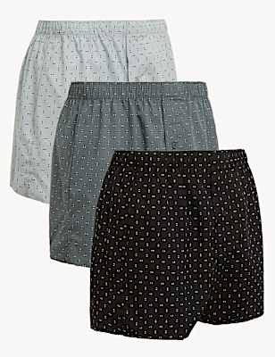 3pk Pure Cotton Geometric Woven Boxers