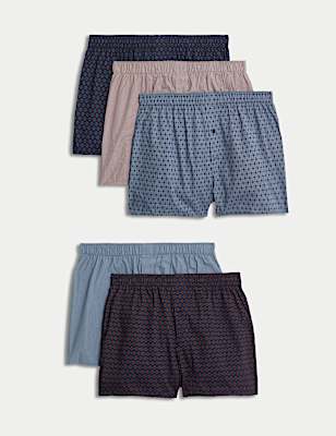 5pk Pure Cotton Geometric Print Woven Boxers