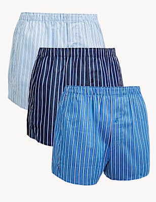 3pk Pure Cotton Striped Woven Boxers