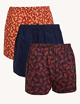 3pk Pure Cotton Assorted Woven Boxers