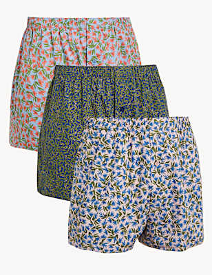 3pk Pure Cotton Tropical Print Woven Boxers