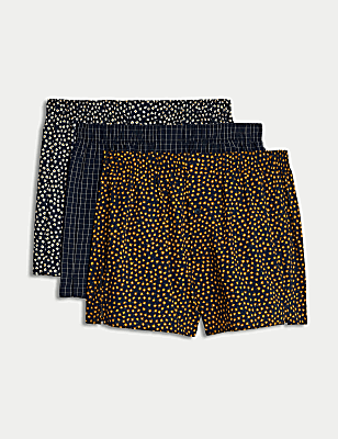 3pk Pure Cotton Printed Woven Boxers