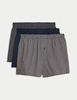 3pk Pure Cotton Geometric Woven Boxers