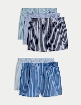 5 Pack Pure Cotton Striped Woven Boxers