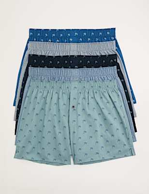 5 Pack Pure Cotton Palm Print Woven Boxers