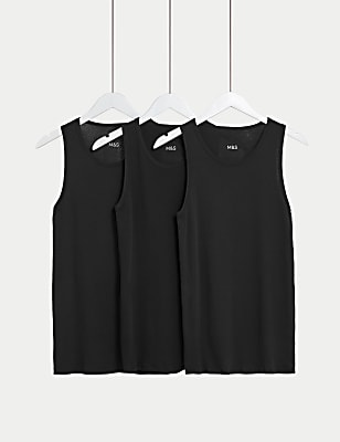 3pk Pure Cotton Sleeveless Vests
