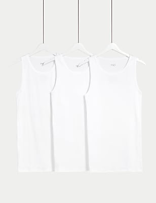 3pk Pure Cotton Sleeveless Vests