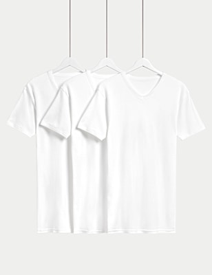 3pk Pure Cotton V-Neck T-Shirt Vests