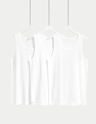 3pk Pure Cotton Classic Sleeveless Mesh Vests