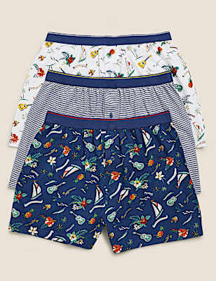 3pk Pure Cotton Jersey Hawaiian Boxers