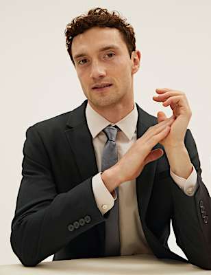 Black Slim Fit Wool Blend Textured Jacket