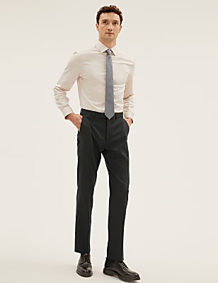 Black Slim Fit Wool Blend Textured Trousers