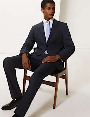 Navy Slim Fit Wool Blend Texture Suit Jacket