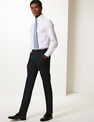 Navy Slim Fit Wool Blend Trousers