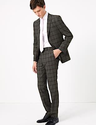 Slim Fit Wool Blend Checked Trousers
