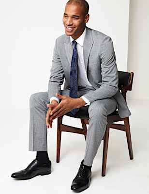 Grey Slim Fit Suit Jacket with Stretch