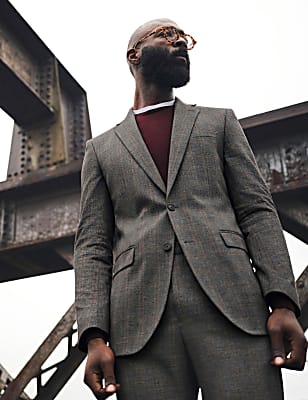 Regular Fit Prince of Wales Check Suit Jacket