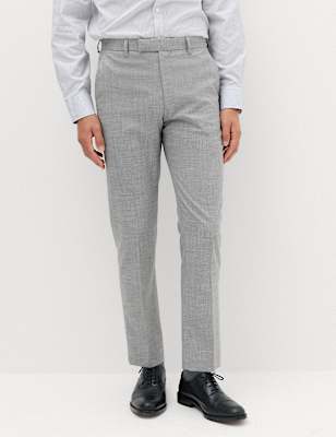 Regular Fit Textured Stretch Suit Trousers