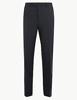 Navy Checked Tailored Fit Trousers