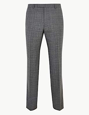Charcoal Checked Pure Wool Trousers