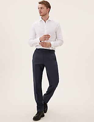 Navy Regular Fit Wool Rich Trousers