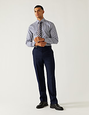 Regular Fit Pure Wool Chalk Stripe Suit Trousers