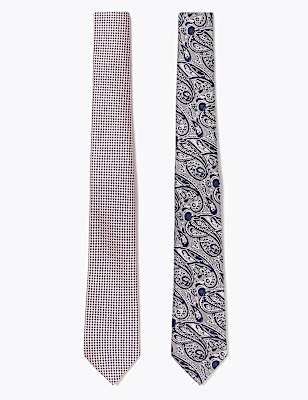 2 Pack Slim Woven Check & Paisley Ties