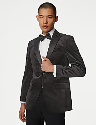 Slim Fit Velvet Peak Lapel Jacket
