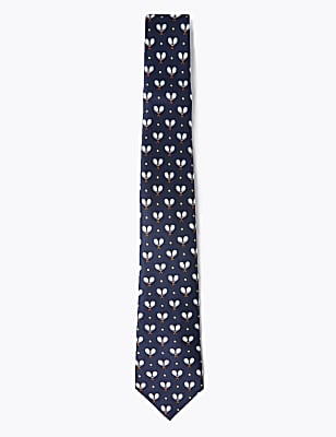 Tennis Racket Print Pure Silk Tie